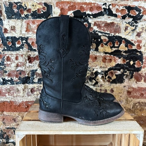 Roper Shoes - Roper Kennedy Womens 9 Black Inlay Embroidered Square Toe Boots